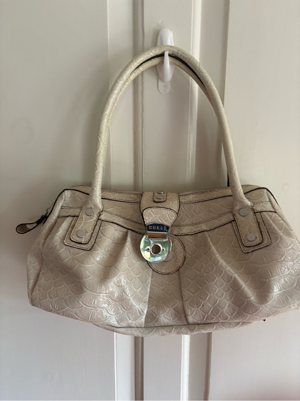 NWT Vintage GUESS Shoulder Bag Beige Cream Faux Croc Y2K Purse
